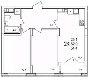 2-к квартира, вторичка, 54м2, 17/19 этаж