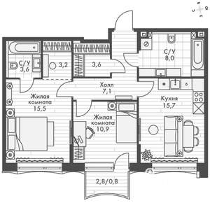 2-к квартира, вторичка, 68м2, 3/16 этаж