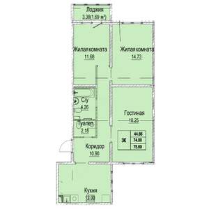 3-к квартира, вторичка, 76м2, 1/9 этаж