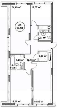 3-к квартира, строящийся дом, 95м2, 22/22 этаж
