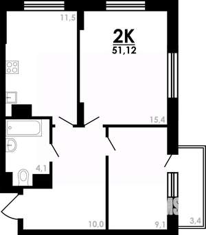 2-к квартира, вторичка, 51м2, 11/25 этаж