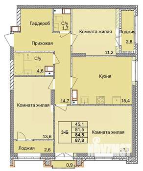 3-к квартира, вторичка, 85м2, 13/18 этаж