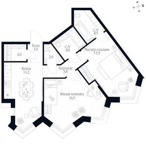 2-к квартира, вторичка, 66м2, 17/20 этаж