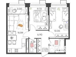 2-к квартира, вторичка, 56м2, 13/20 этаж