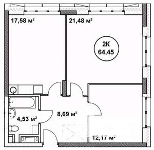 2-к квартира, вторичка, 64м2, 6/22 этаж