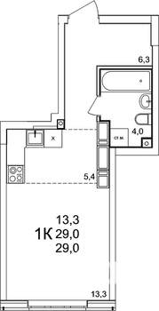 1-к квартира, вторичка, 29м2, 22/25 этаж