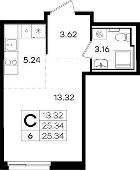 Студия квартира, вторичка, 25м2, 1/9 этаж