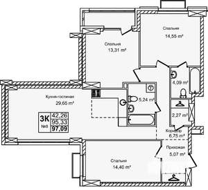 3-к квартира, вторичка, 97м2, 2/16 этаж