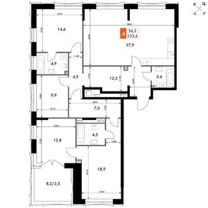 4-к квартира, вторичка, 134м2, 10/10 этаж