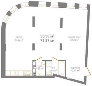 Студия квартира, вторичка, 72м2, 7/12 этаж
