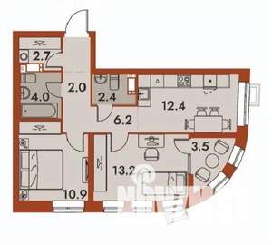 2-к квартира, строящийся дом, 57м2, 12/25 этаж