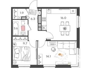 2-к квартира, вторичка, 52м2, 4/4 этаж