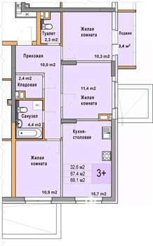 3-к квартира, вторичка, 69м2, 2/25 этаж