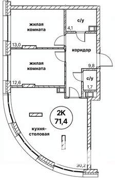 2-к квартира, вторичка, 71м2, 3/13 этаж