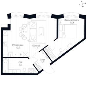 2-к квартира, вторичка, 50м2, 3/20 этаж
