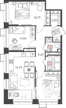 3-к квартира, вторичка, 68м2, 2/17 этаж