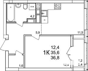 1-к квартира, вторичка, 37м2, 23/25 этаж