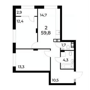 2-к квартира, вторичка, 59м2, 11/19 этаж