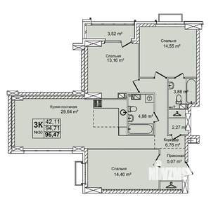 3-к квартира, вторичка, 96м2, 4/16 этаж