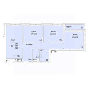 3-к квартира, вторичка, 73м2, 23/25 этаж