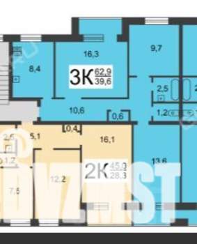 3-к квартира, вторичка, 63м2, 3/9 этаж