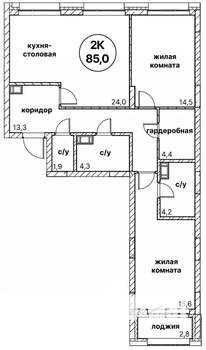 2-к квартира, вторичка, 85м2, 13/13 этаж