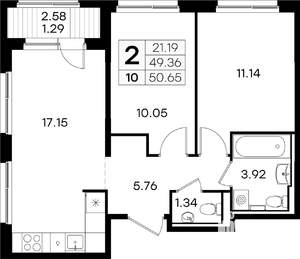 2-к квартира, вторичка, 51м2, 1/9 этаж