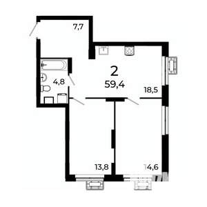 2-к квартира, вторичка, 60м2, 2/19 этаж