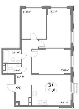 3-к квартира, вторичка, 82м2, 12/22 этаж