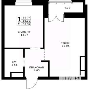 1-к квартира, строящийся дом, 39м2, 21/24 этаж