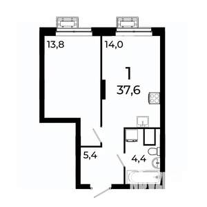 1-к квартира, вторичка, 38м2, 2/19 этаж