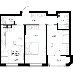 2-к квартира, строящийся дом, 65м2, 5/17 этаж