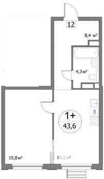 1-к квартира, строящийся дом, 43м2, 11/22 этаж