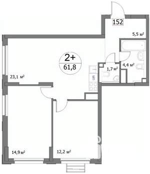 2-к квартира, вторичка, 62м2, 19/22 этаж