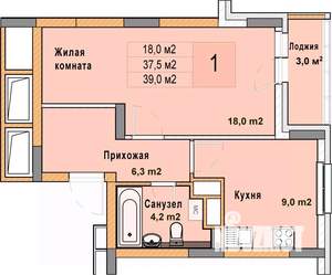 1-к квартира, вторичка, 39м2, 11/25 этаж