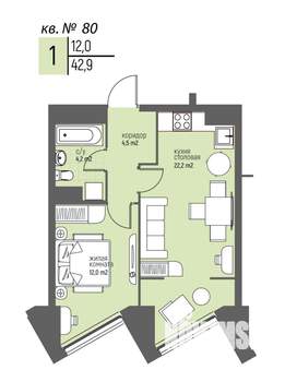 1-к квартира, вторичка, 43м2, 6/25 этаж