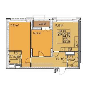 2-к квартира, строящийся дом, 65м2, 12/17 этаж