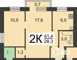 2-к квартира, вторичка, 42м2, 2/4 этаж