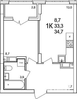 1-к квартира, вторичка, 35м2, 18/19 этаж