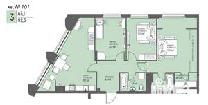 3-к квартира, вторичка, 93м2, 8/25 этаж