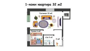 1-к квартира, вторичка, 32м2, 1/4 этаж