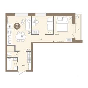 2-к квартира, вторичка, 48м2, 15/18 этаж