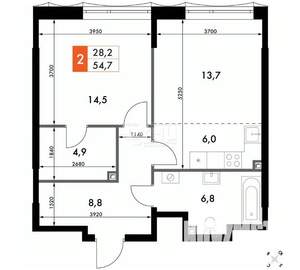 2-к квартира, вторичка, 55м2, 3/20 этаж