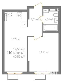 1-к квартира, вторичка, 41м2, 14/18 этаж