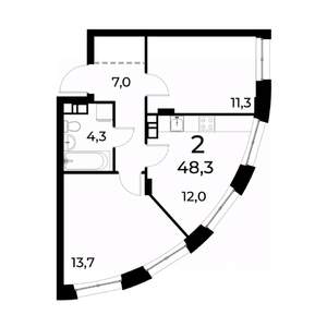 2-к квартира, вторичка, 49м2, 16/20 этаж