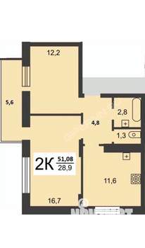 2-к квартира, вторичка, 52м2, 4/19 этаж