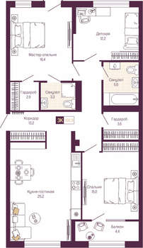 3-к квартира, вторичка, 100м2, 4/19 этаж