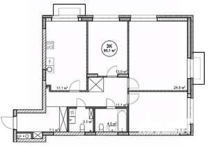3-к квартира, строящийся дом, 95м2, 2/14 этаж