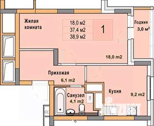 1-к квартира, вторичка, 39м2, 23/25 этаж