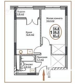 1-к квартира, вторичка, 41м2, 6/24 этаж